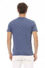 T-shirt en coton bleu élevé avec imprimé avant