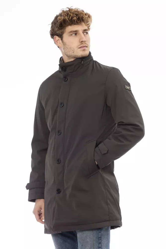 Giacca marrone con zip e abbottonate elevate