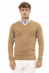 Beige V-Ausschnitt Modal Cashmere Pullover