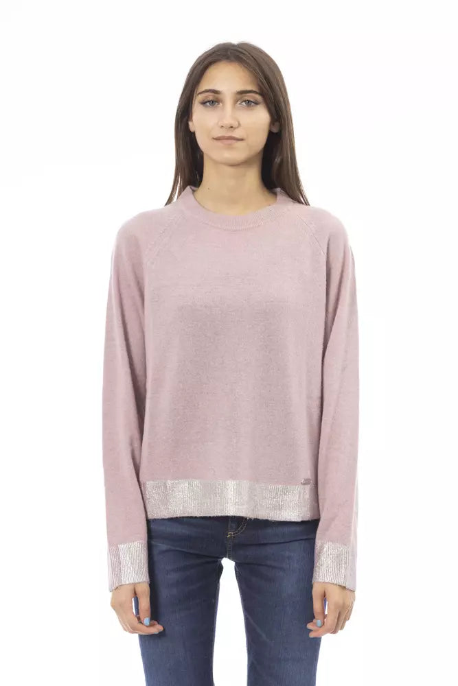 Maglione monogramma dell'equipaggio chic a colpa in rosa