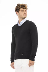 Κομψό V-Neck Black Cashmere Blend πουλόβερ