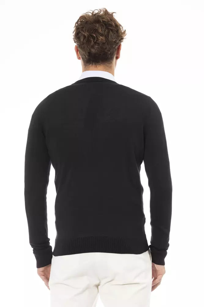 Κομψό V-Neck Black Cashmere Blend πουλόβερ