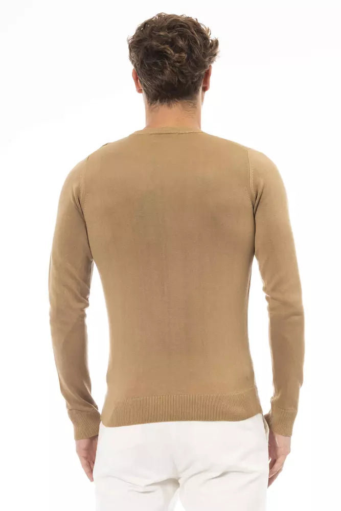 Suéter de cuello de la tripulación modal-cashmere beige