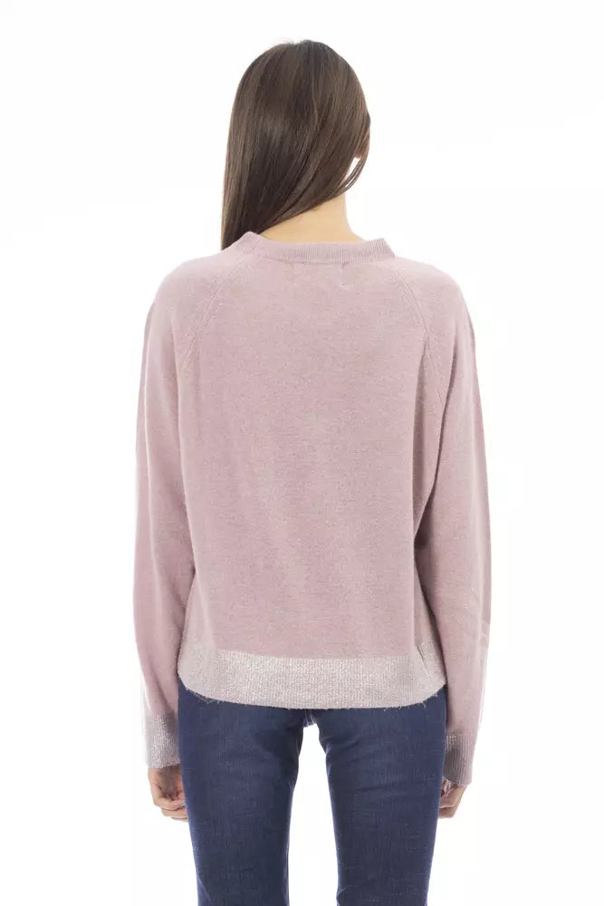 Chic Crew Neck Monogram Sweater σε ροζ