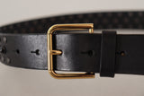 Elegant Leather Belt with Logo Engraved Buckle