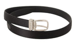 Elegant Black Leather-Canvas Designer Belt