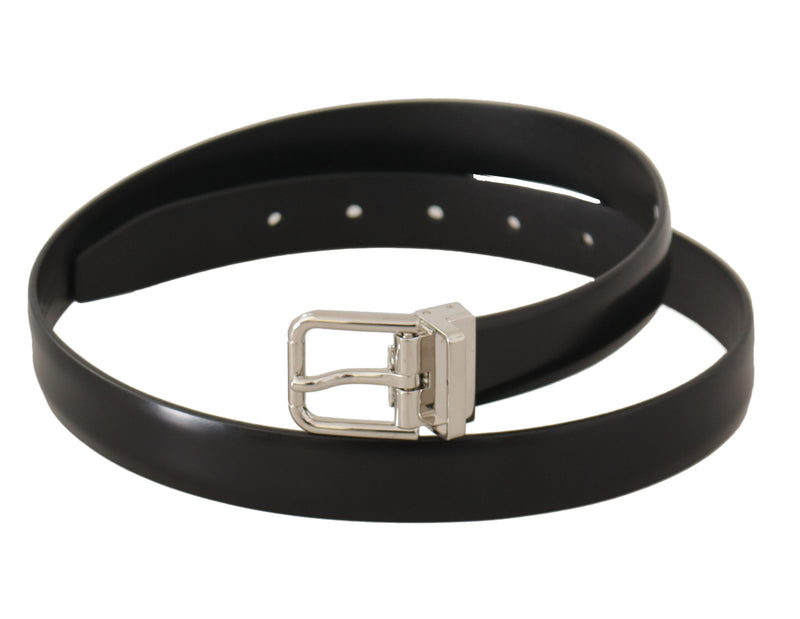 Elegant Black Leather Belt with Metal Buckle