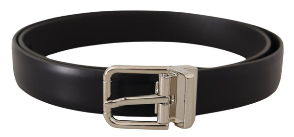 Elegant Black Leather Belt with Metal Buckle