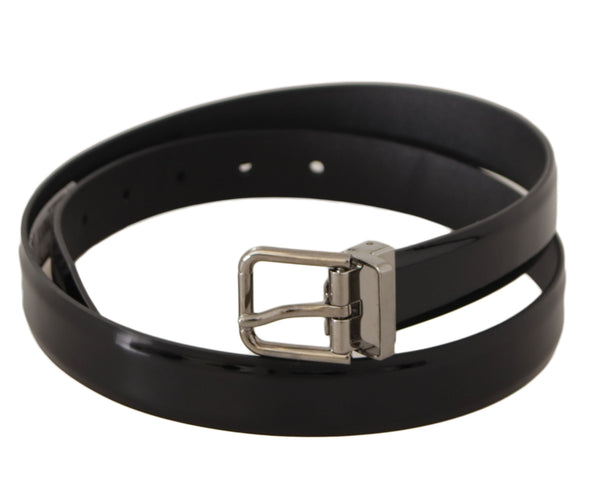 Elegant Black Leather Belt with Metal Buckle