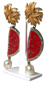 Boucles d'oreilles à courette de pastèque rouge rayonnante