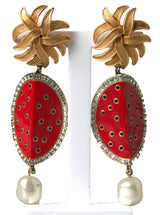 Boucles d'oreilles à courette de pastèque rouge rayonnante