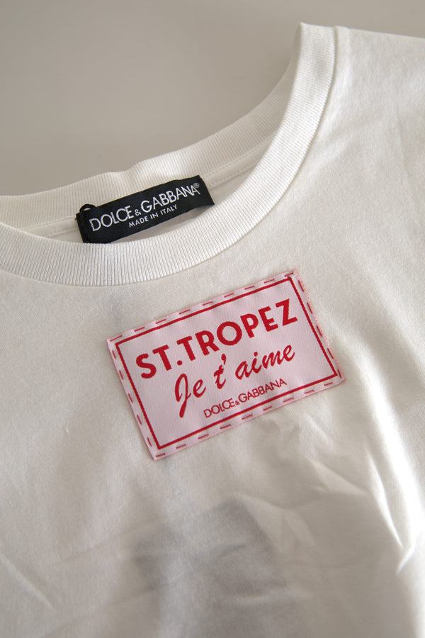 Elegant White Crew Nou Cotton Top de coton