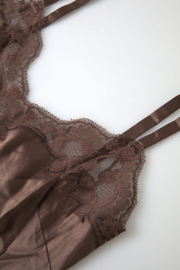 Top de camisole de mélange en soie en marron