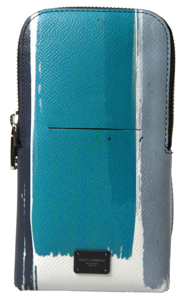 Elegante Leder -Crossbody -Telefontasche in Blau & Weiß