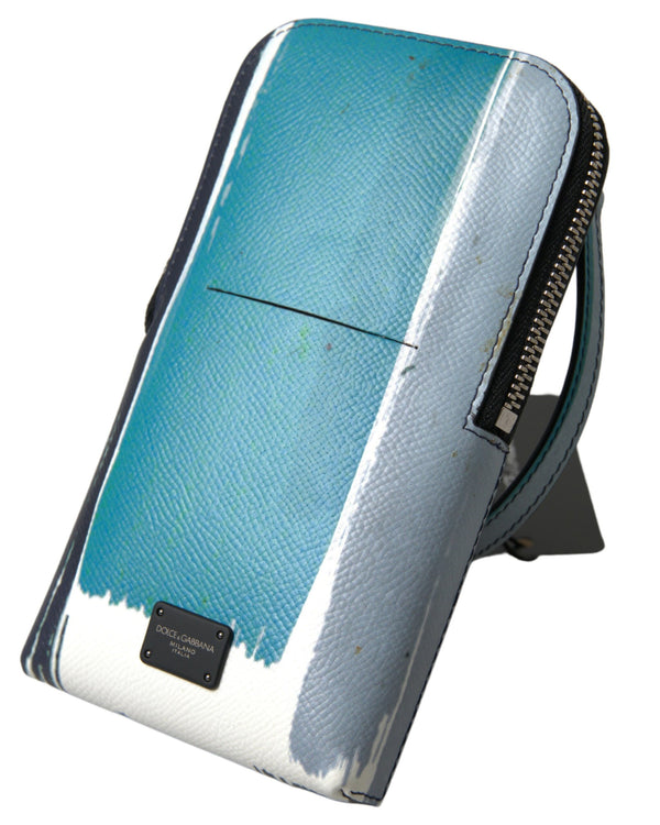 Elegante Leder -Crossbody -Telefontasche in Blau & Weiß