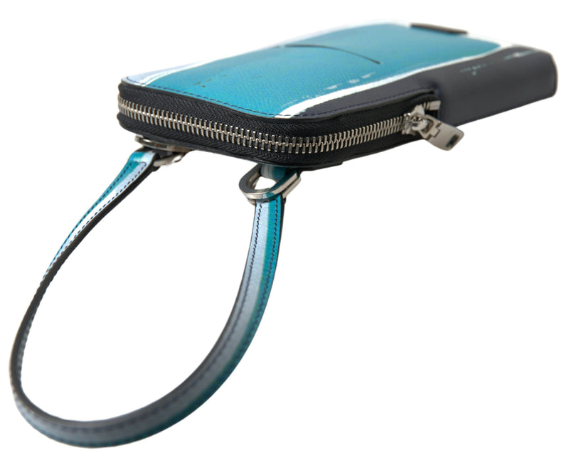 Elegante Leder -Crossbody -Telefontasche in Blau & Weiß