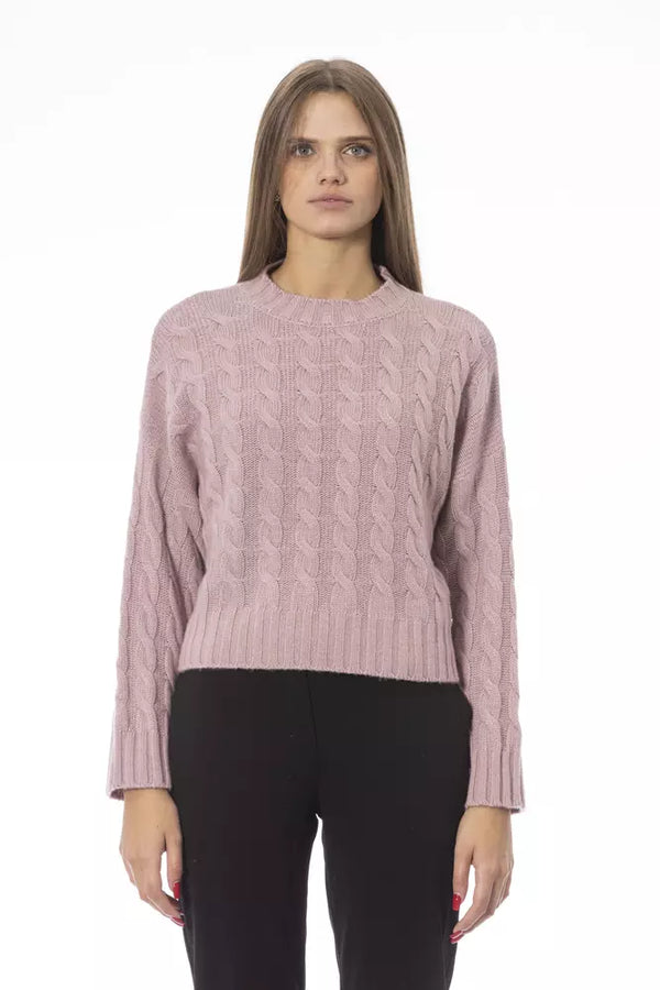 Chic Pink Wool Blend Crew Neck πουλόβερ