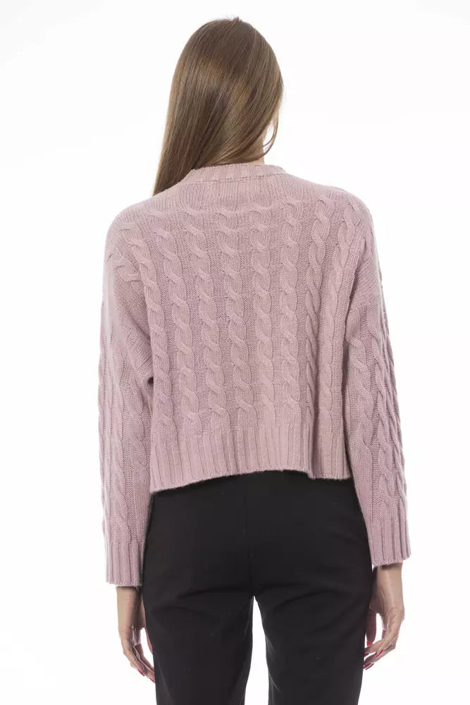 Chic Pink Wool Blend Crew Neck πουλόβερ