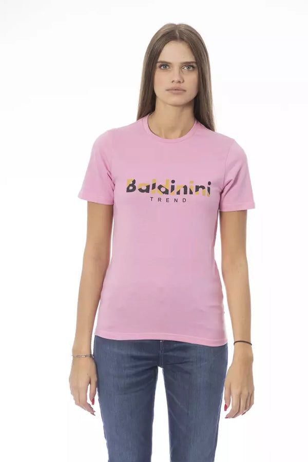 Tee de cuello de la tripulación de algodón rosa y elegante