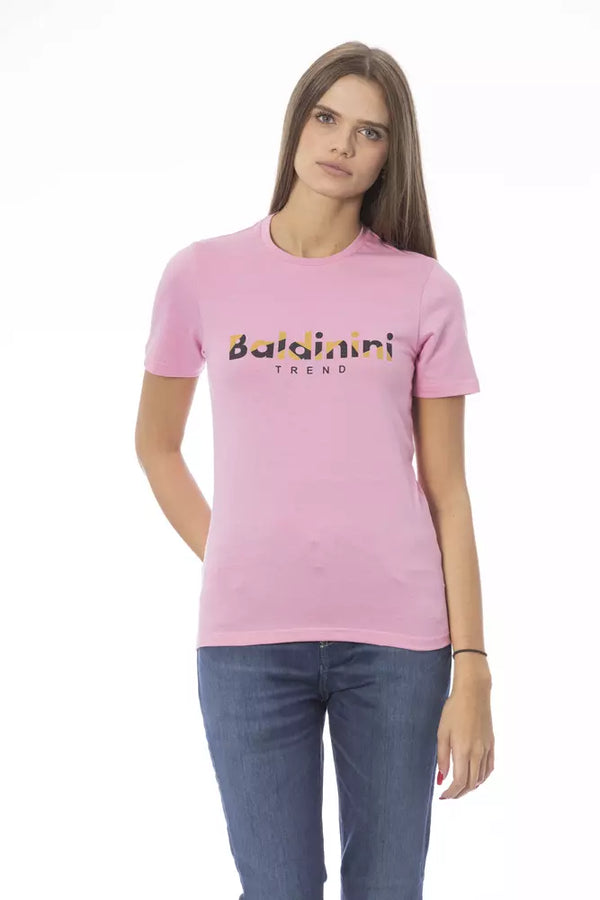 Tee de cuello de la tripulación de algodón rosa y elegante