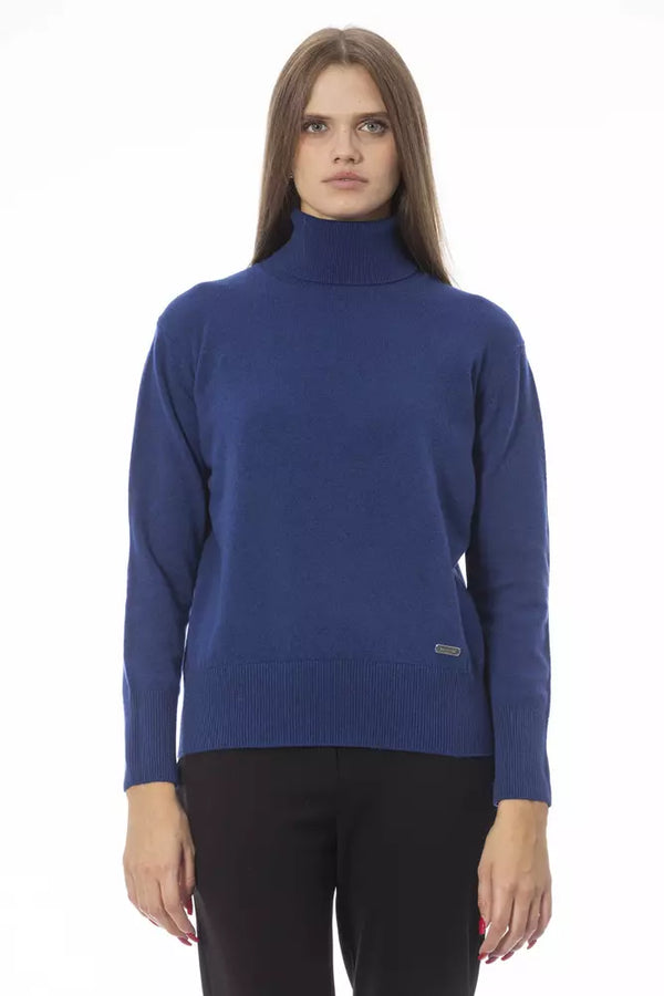 Pull à col roulé élégant - Blue Wool-Cashmere Blend