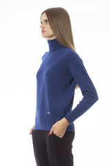 Κομψό πουλόβερ Turtleneck - Blue Wool -Cashmere Blend