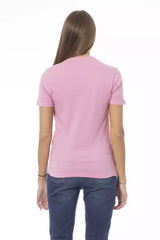 Tee de cuello de la tripulación de algodón rosa y elegante