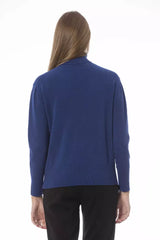 Κομψό πουλόβερ Turtleneck - Blue Wool -Cashmere Blend