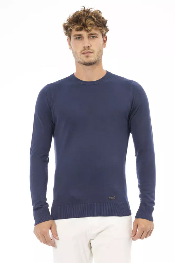 Elegante maglione di miscela di cashmere blu.