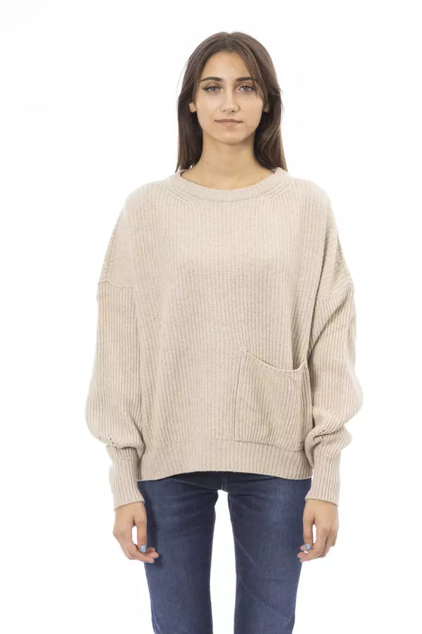 Chic Beige Crew Neck Cashmere Mischpullover