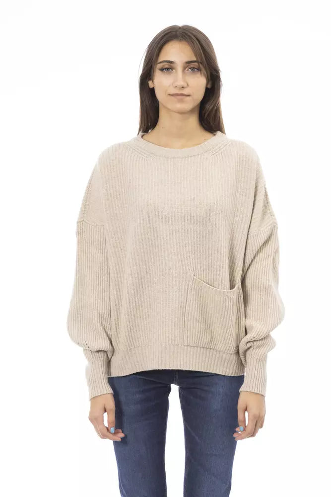 Pull à mélange en cachemire à cou de l'équipage beige chic