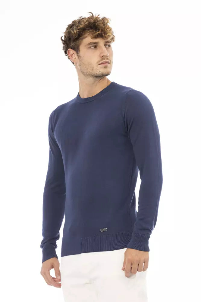 Eleganter blauer Crew Neck Cashmere Mischpullover