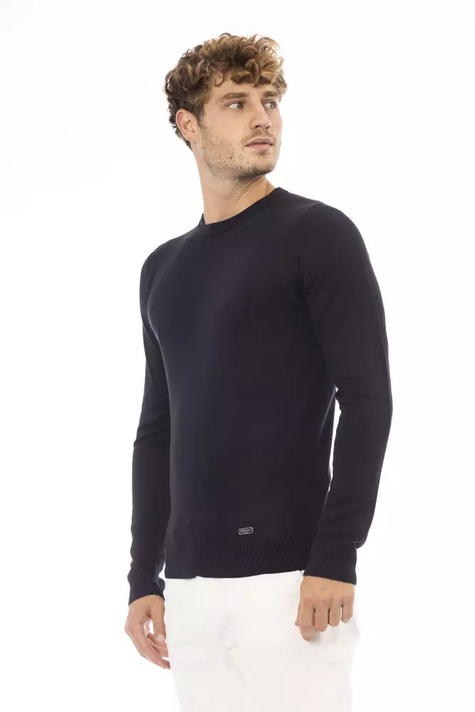 Chic Blue Crew Neck Cashmere Blend πουλόβερ