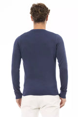 Elegante maglione di miscela di cashmere blu.