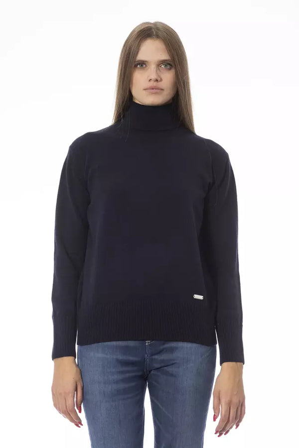 Κομψό μπλε πουλόβερ Turtleneck