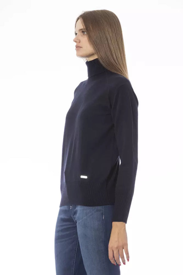 Κομψό μπλε πουλόβερ Turtleneck