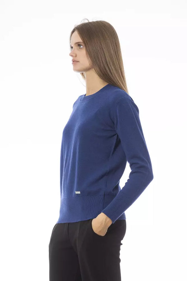 Elegante suéter de cuello de la tripulación en lujo lana cashmere mezcla