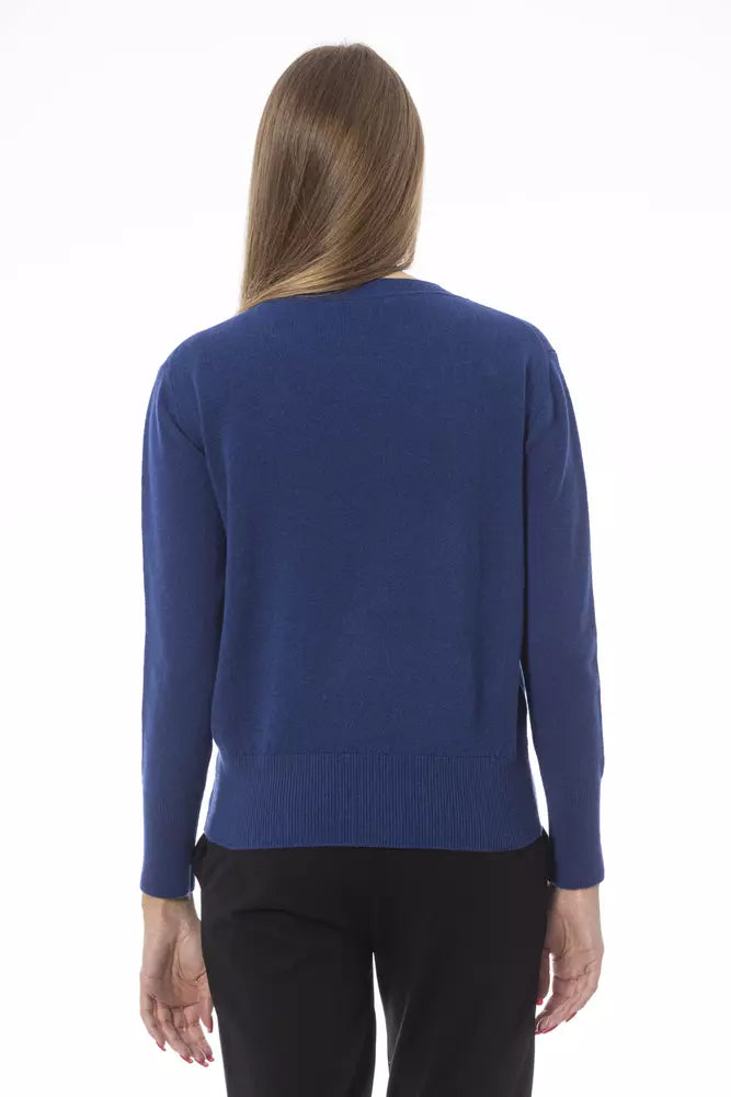 Elegante suéter de cuello de la tripulación en lujo lana cashmere mezcla