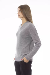 Eleganter V-Ausschnitt-Kabel-Strickpullover