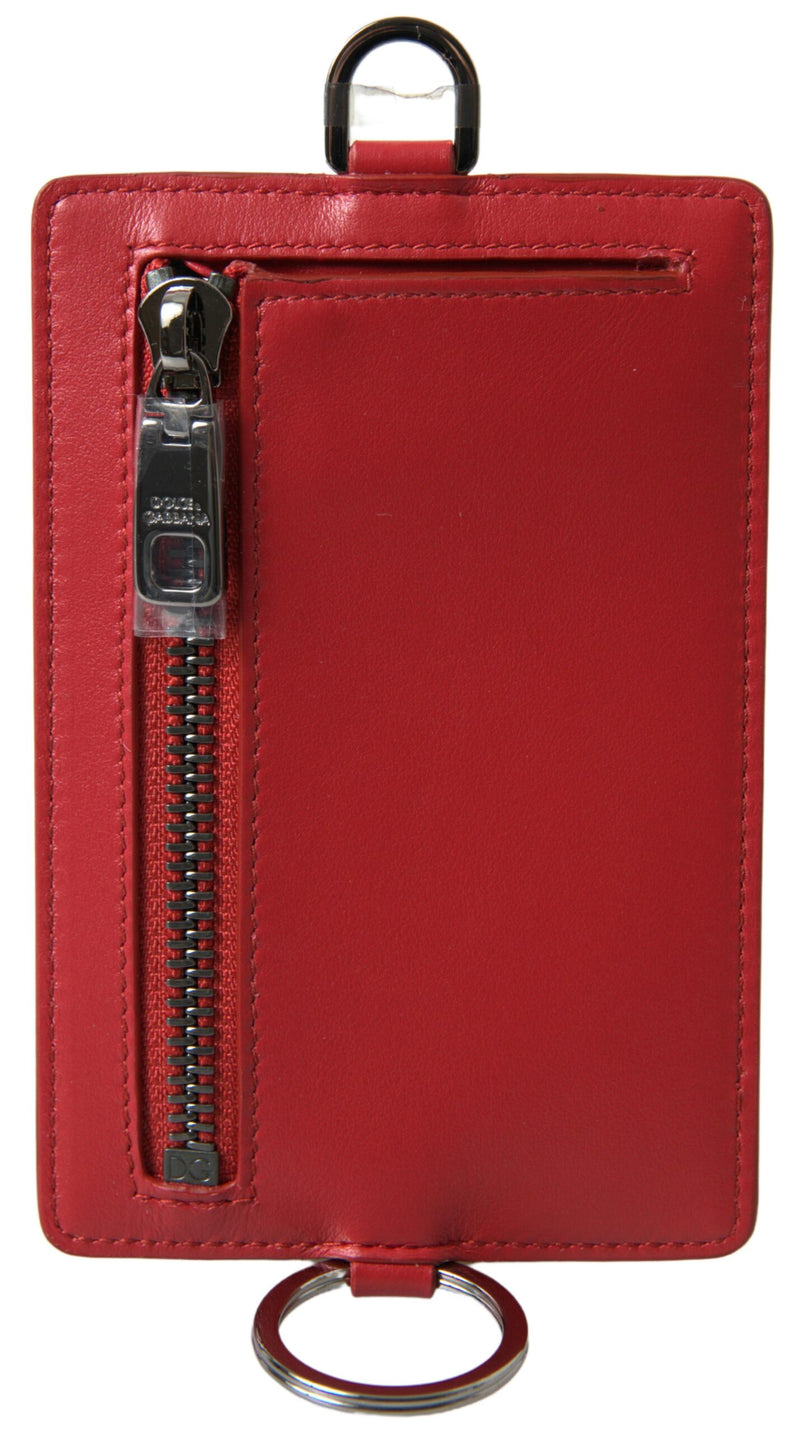 Eleganter rotes Leder -Lanyard -Kartenhalter