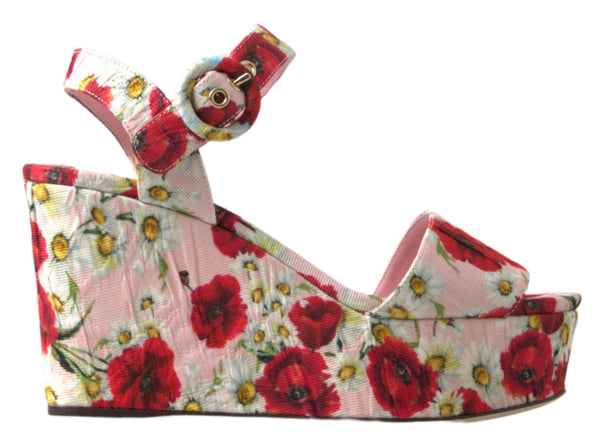 Sandalias de cuña con correa de tobillo floral