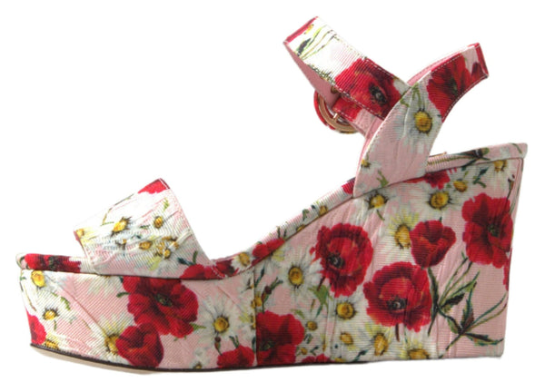 Sandalias de cuña con correa de tobillo floral