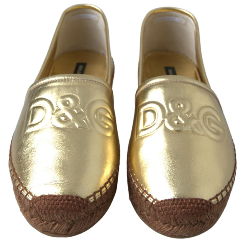 Goldene Eleganz -Leder -Espadrilles