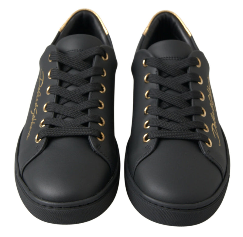 Zapatillas clásicas de cuero de oro negro