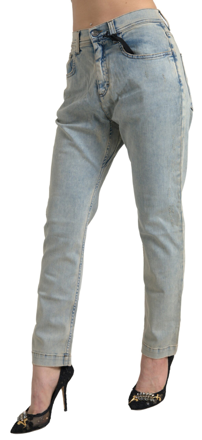 Jeans magri chic a metà vita in blu