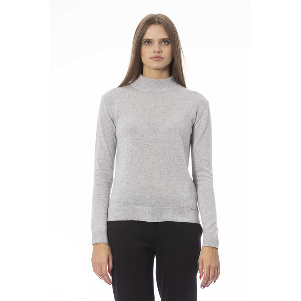 Elegante maglione di dolcevita grigio in cashmere