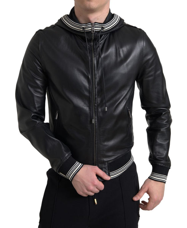 Elegante giacca da bomber in pelle nera