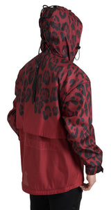 Chaqueta con capucha con estampado de leopardo rojo radiante