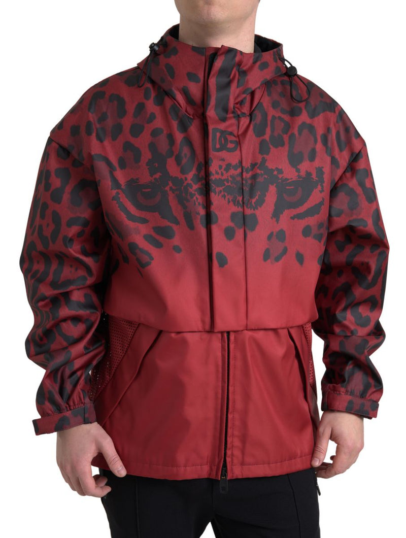 Chaqueta con capucha con estampado de leopardo rojo radiante