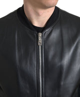 Elegante schwarze Lederbomberjacke